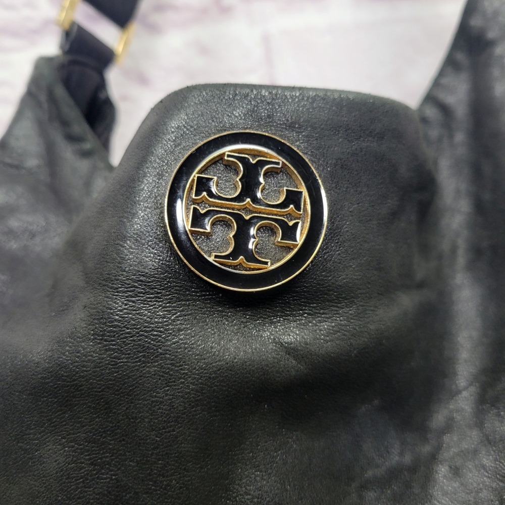 Tory Burch Dena Black Soft Leather‎ Hobo Shoulder Handbag Distressed Purse - Picture 4 of 10